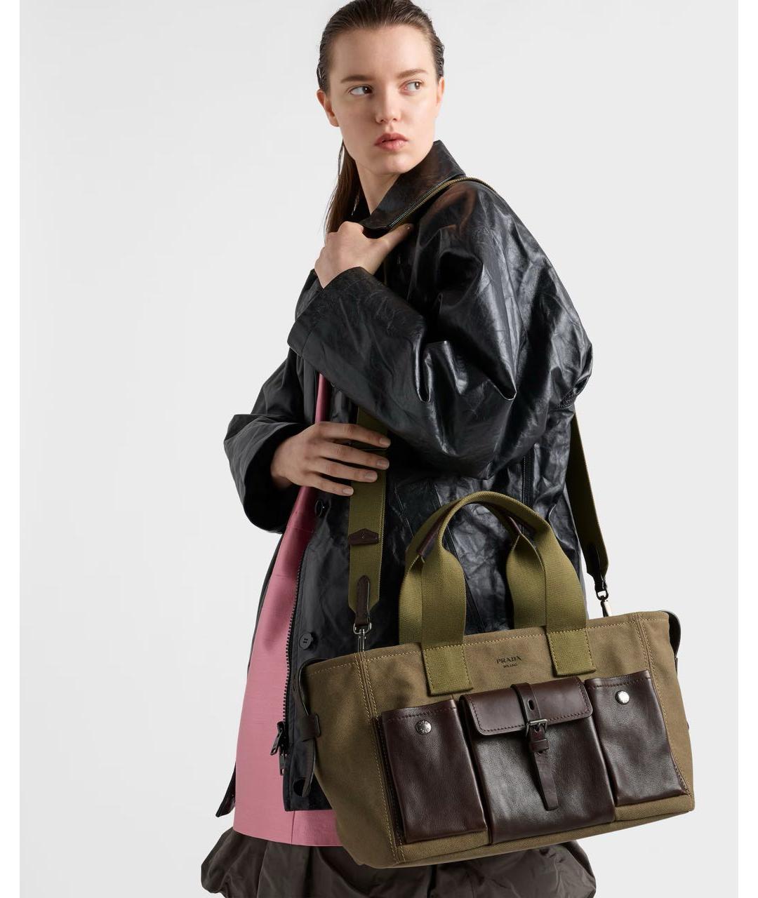 PRADA Хаки тканевая сумка тоут, фото 2