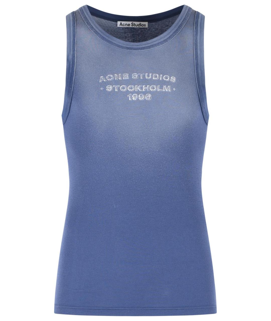 ACNE STUDIOS Темно-синяя хлопковая майка, фото 1