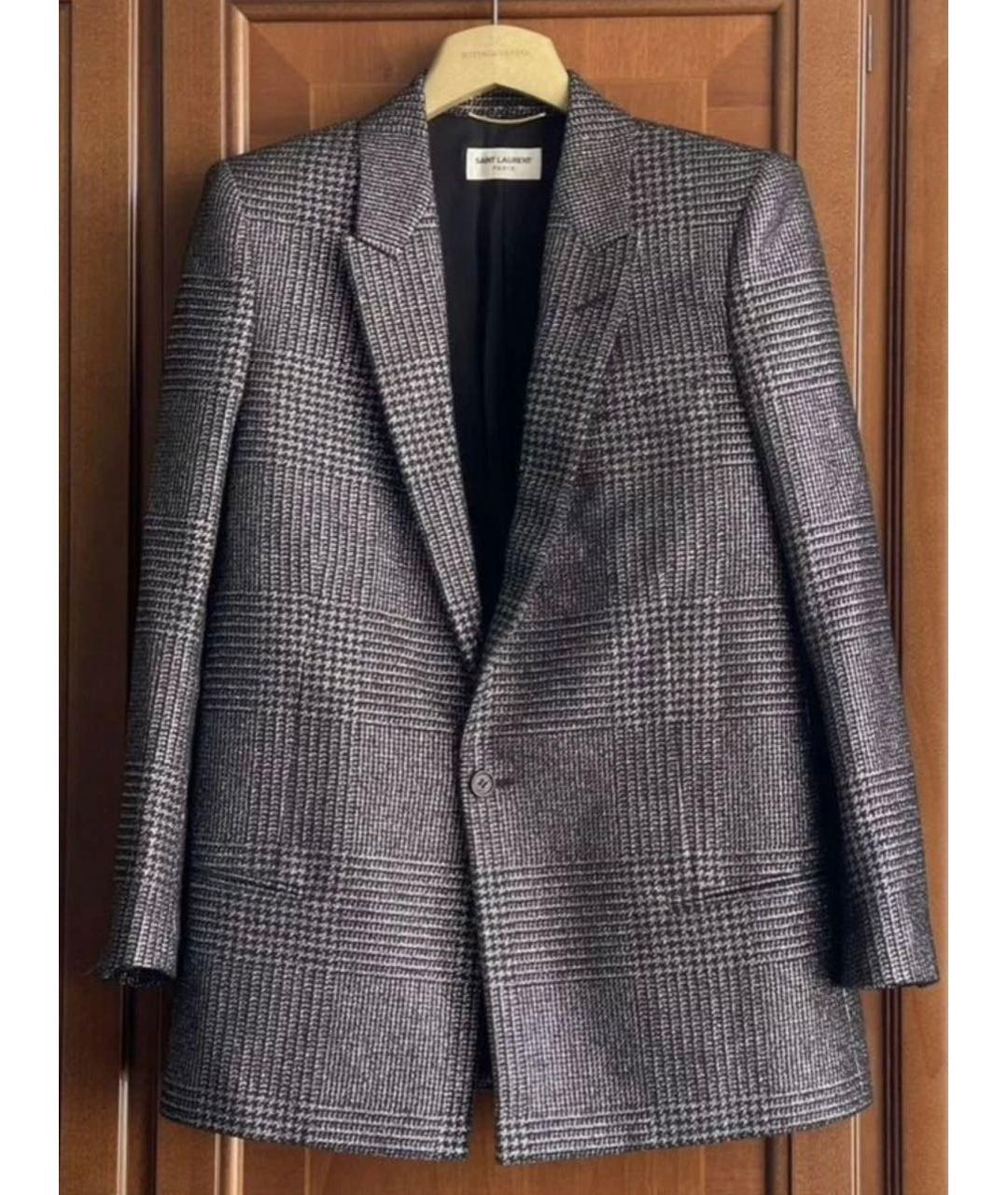 SAINT LAURENT Антрацитовый вискозный жакет/пиджак, фото 9