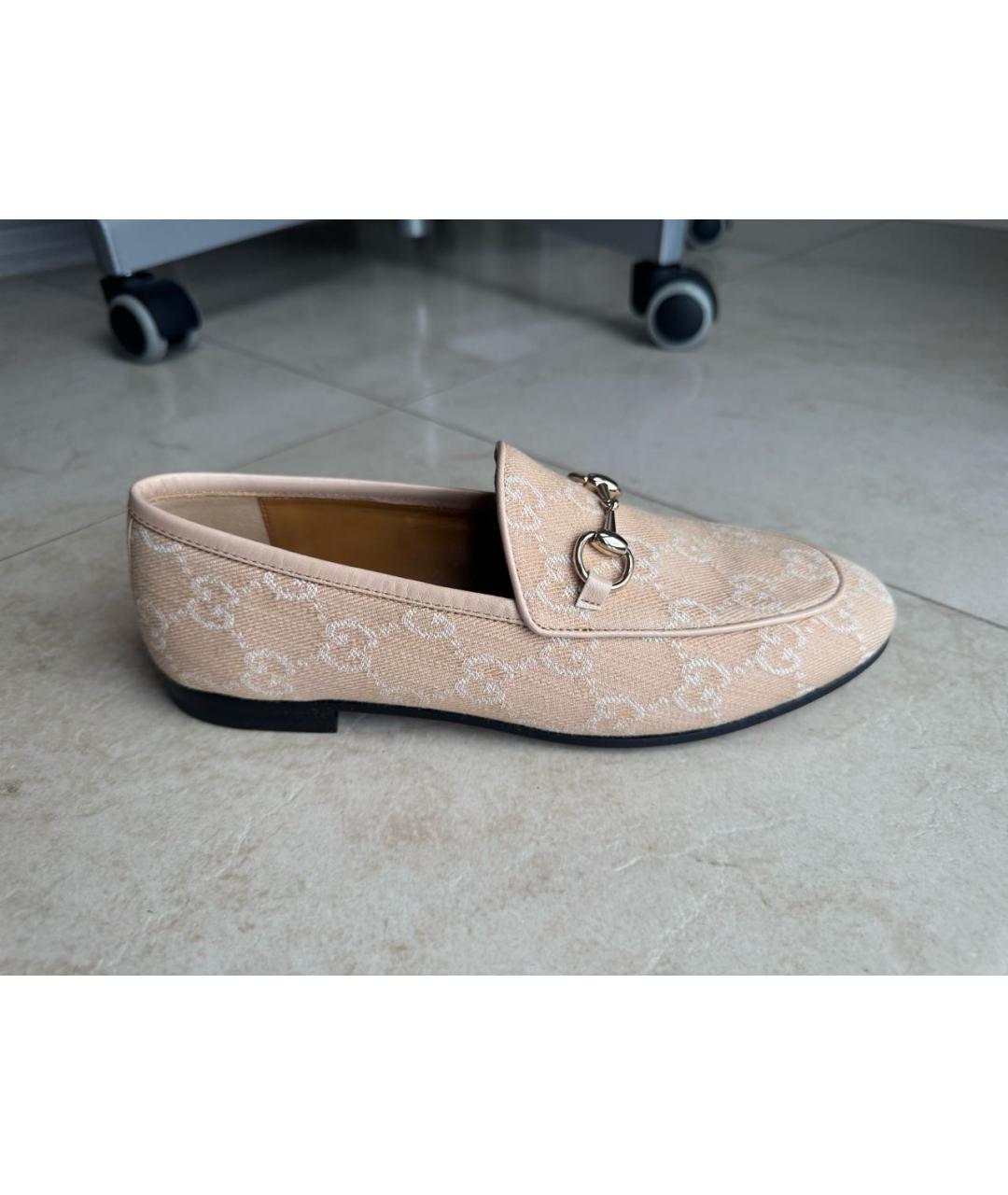 GUCCI Бежевые текстильные лоферы, фото 8