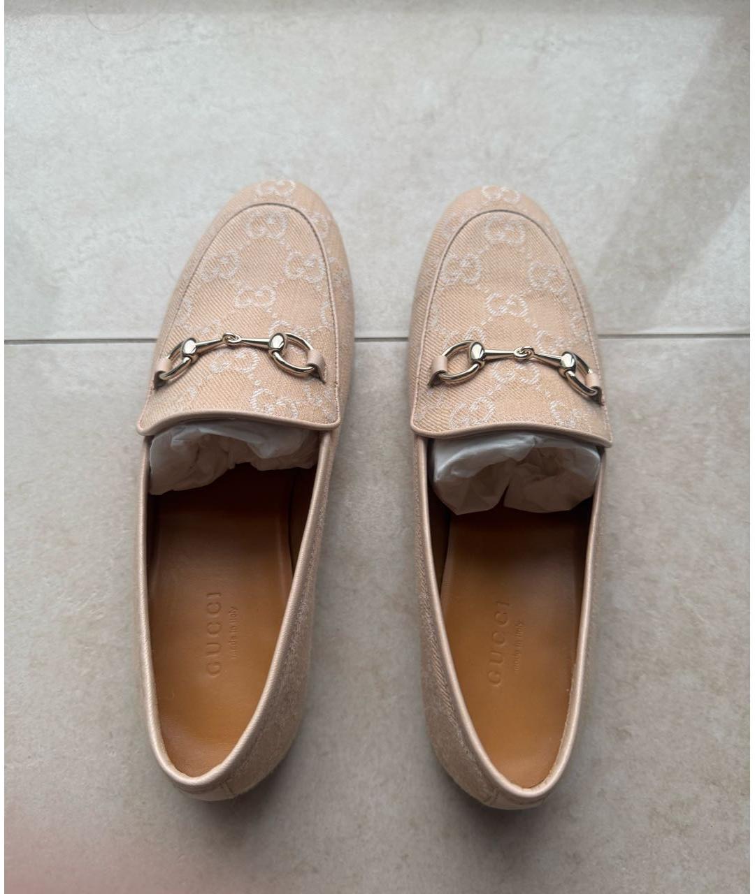 GUCCI Бежевые текстильные лоферы, фото 3