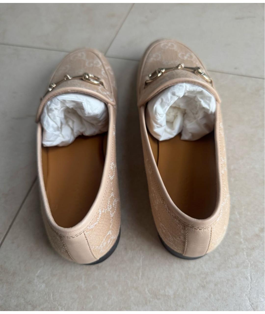 GUCCI Бежевые текстильные лоферы, фото 4