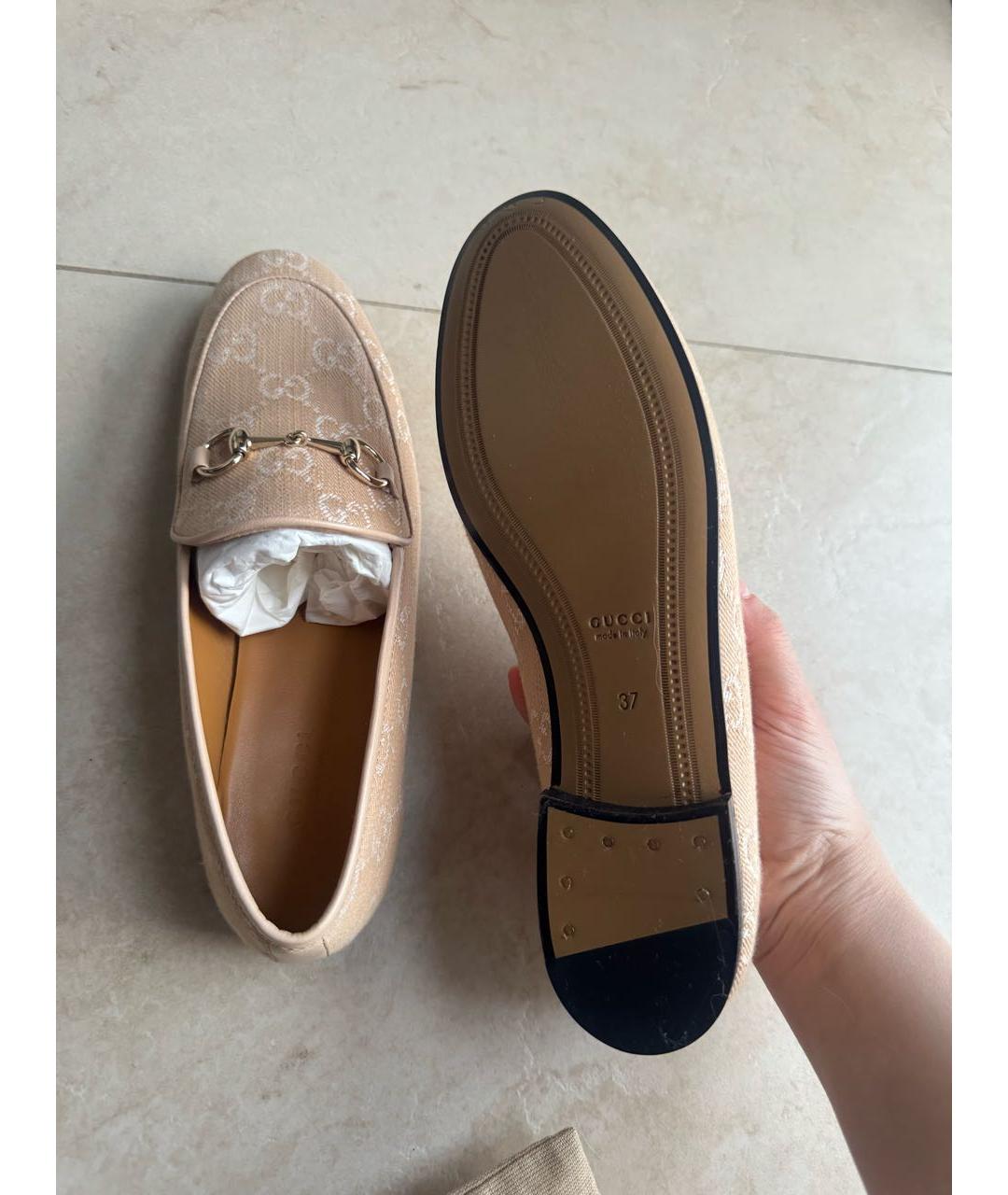 GUCCI Бежевые текстильные лоферы, фото 5