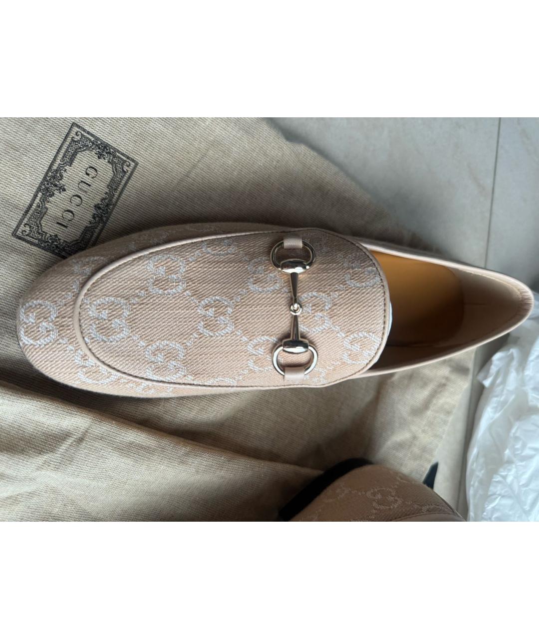 GUCCI Бежевые текстильные лоферы, фото 7