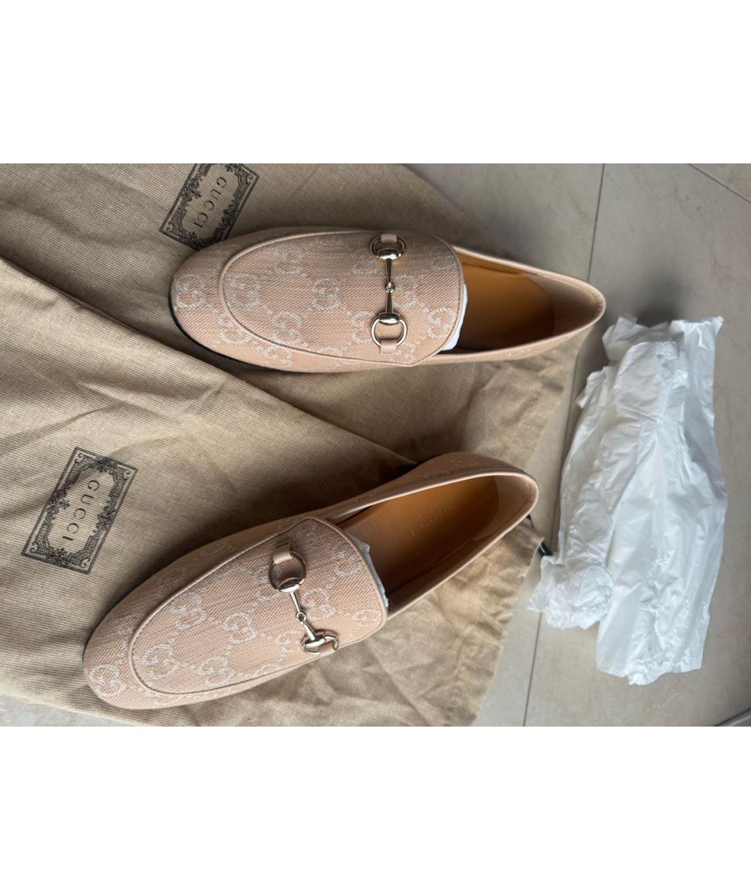 GUCCI Бежевые текстильные лоферы, фото 6