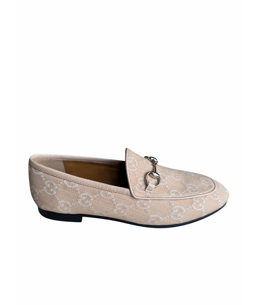 GUCCI Бежевые текстильные лоферы, фото 1