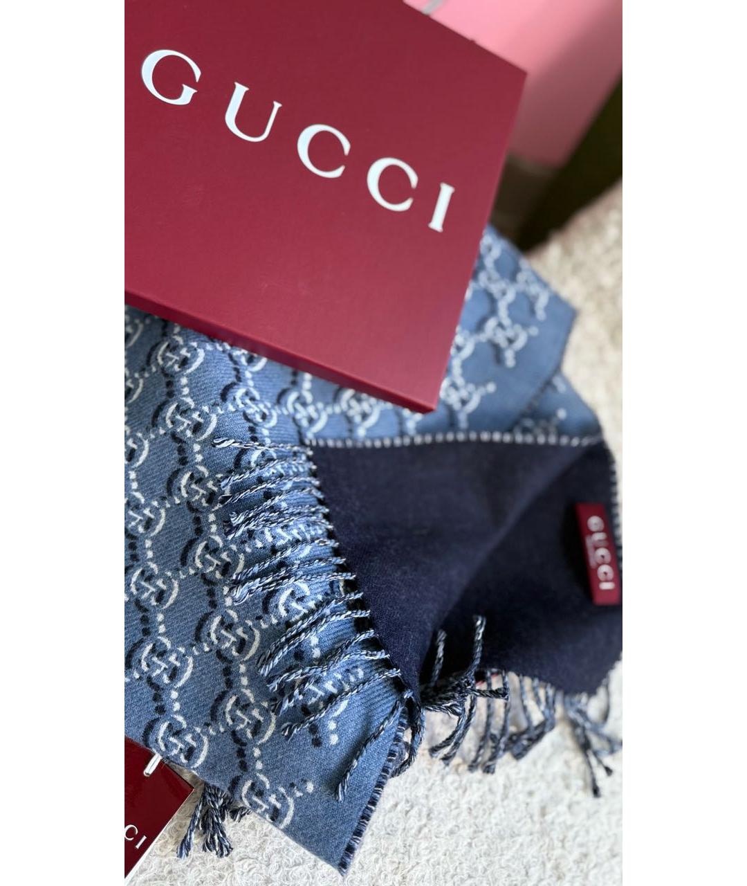 GUCCI Синий шерстяной шарф, фото 4
