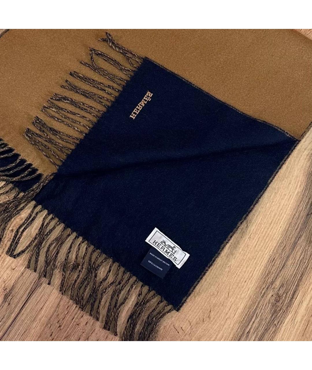 HERMES Коричневый кашемировый шарф, фото 2