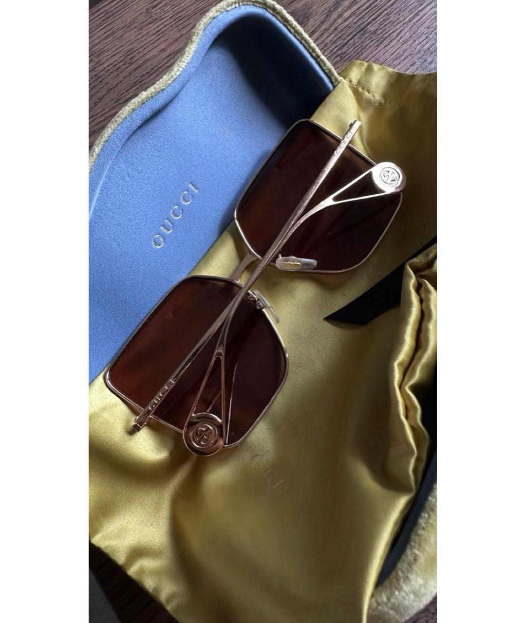 GUCCI Золотые металлические солнцезащитные очки, фото 6
