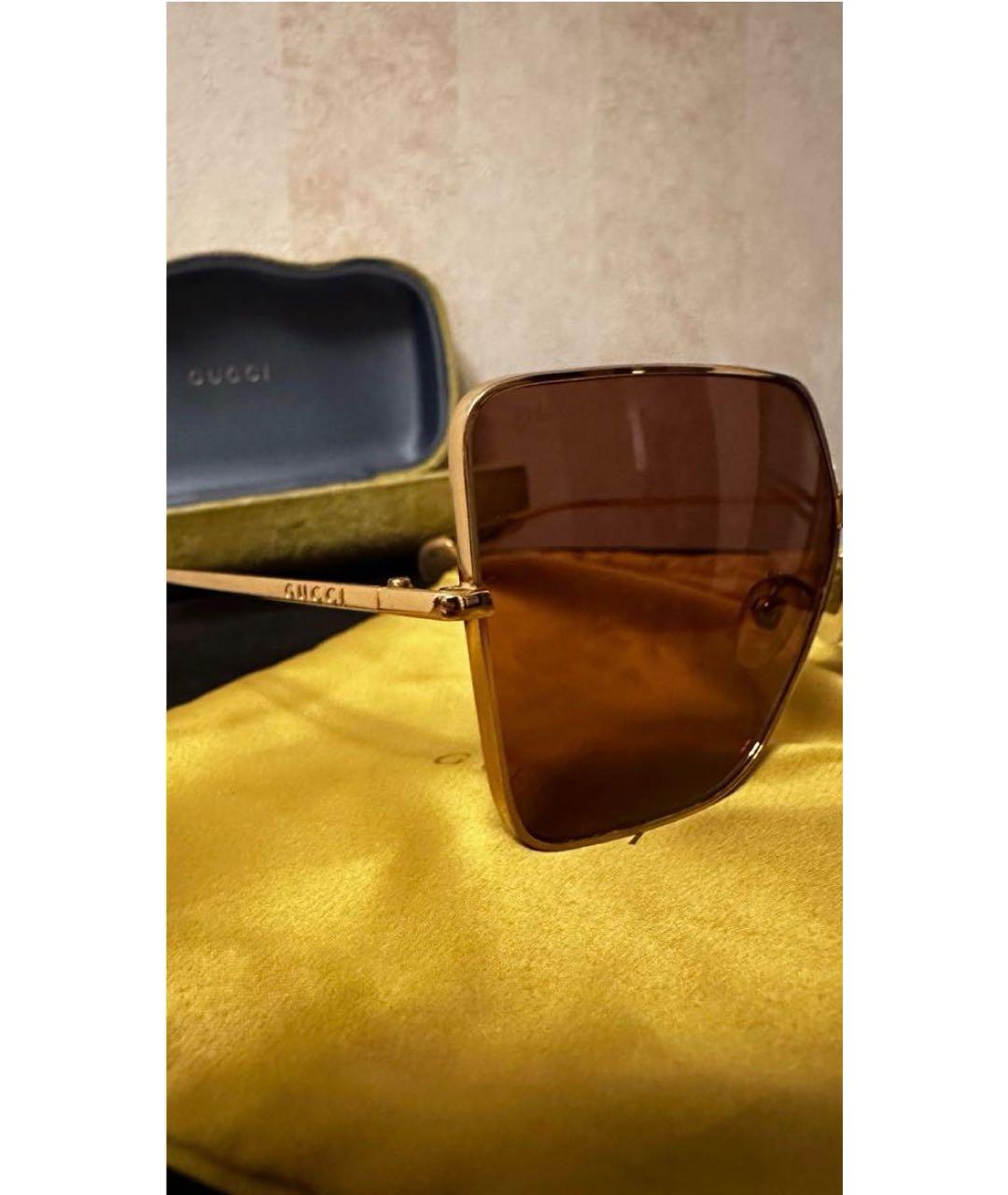 GUCCI Золотые металлические солнцезащитные очки, фото 2
