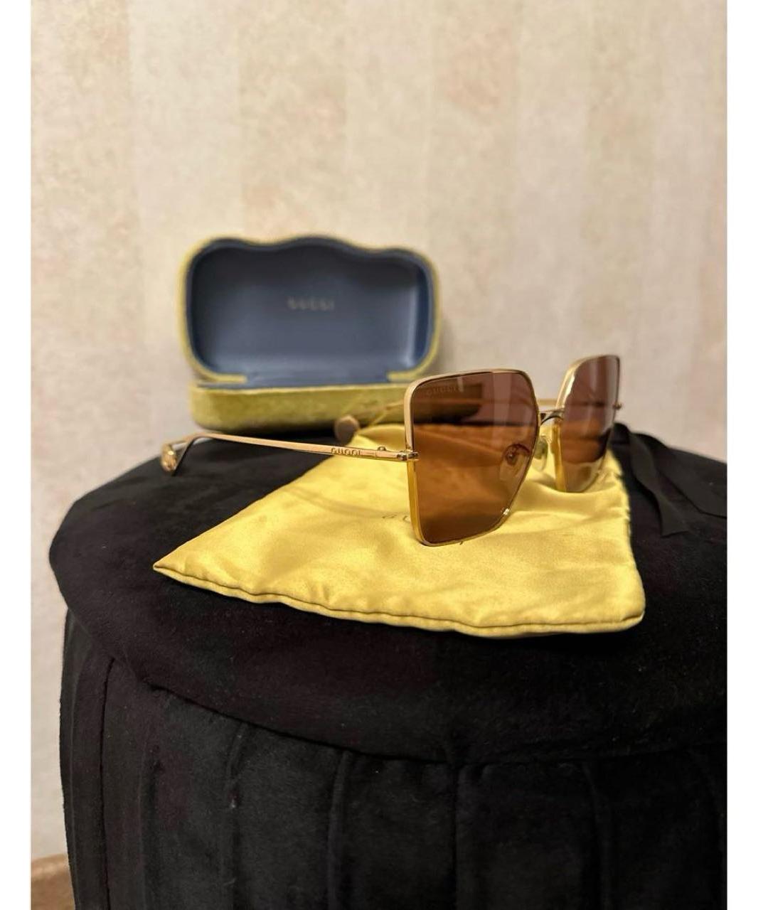 GUCCI Золотые металлические солнцезащитные очки, фото 3