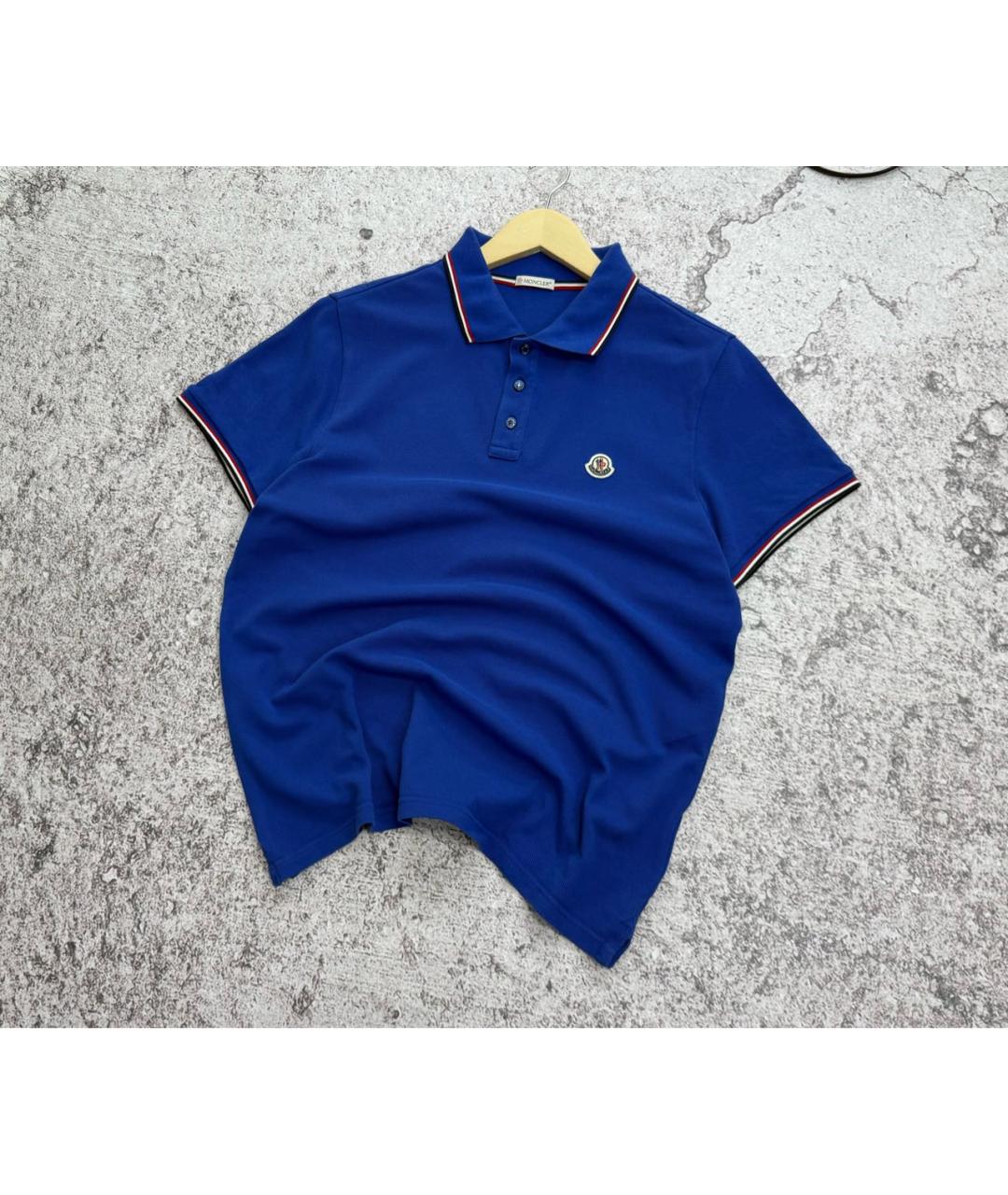 MONCLER Синее хлопковое поло с коротким рукавом, фото 2