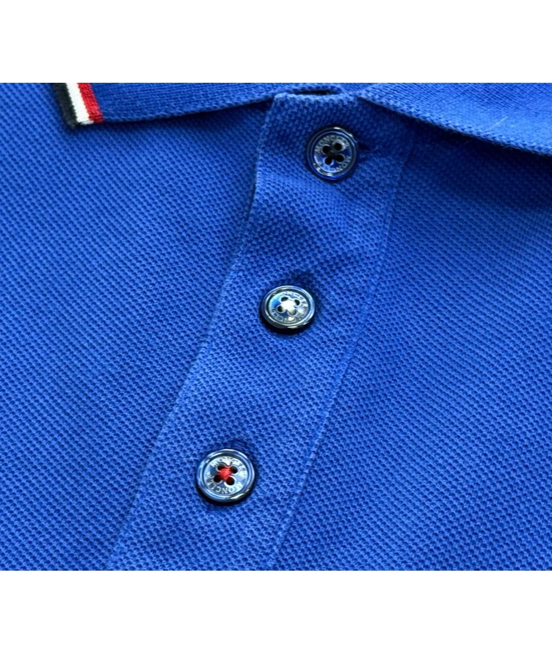 MONCLER Синее хлопковое поло с коротким рукавом, фото 4