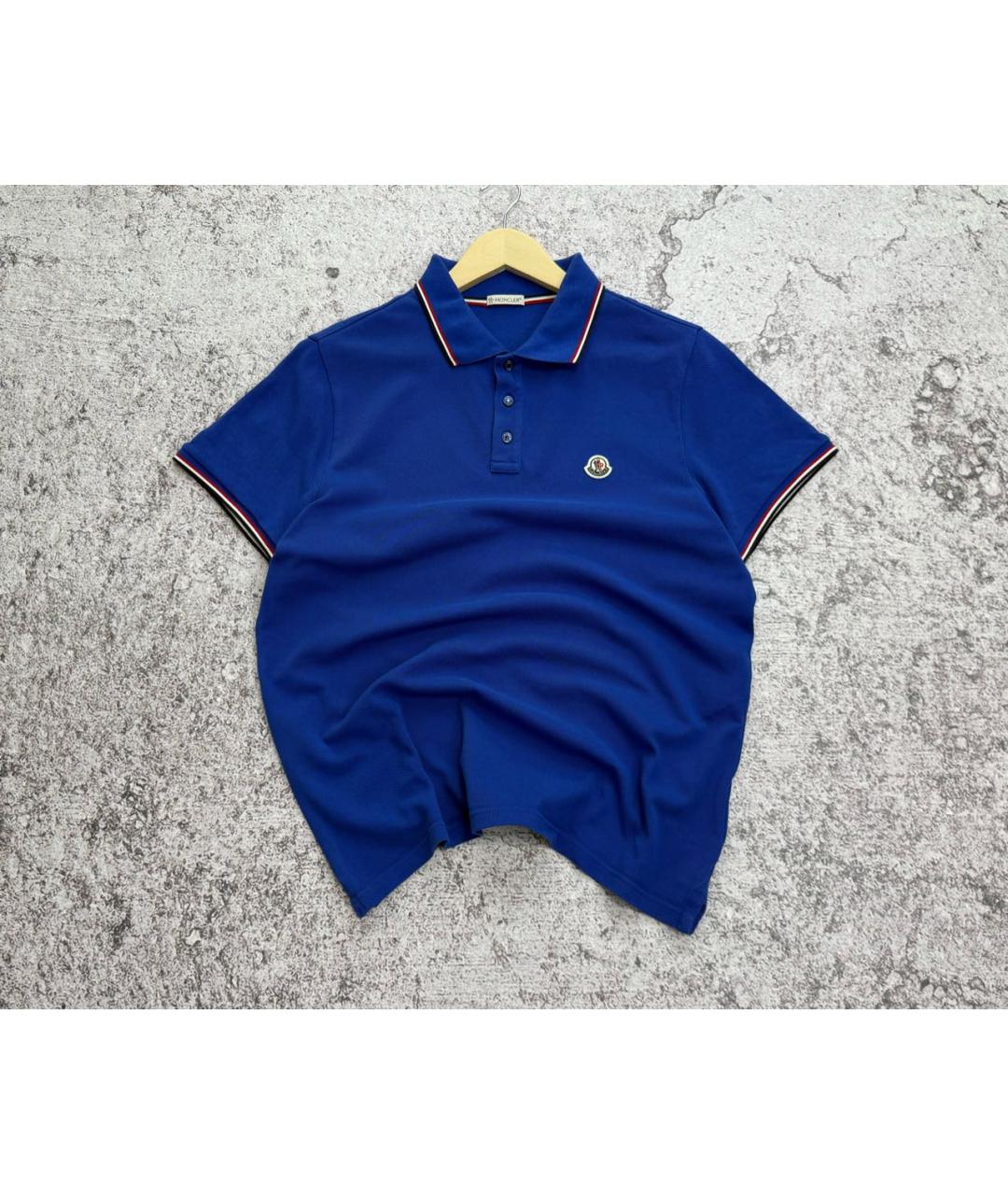MONCLER Синее хлопковое поло с коротким рукавом, фото 7
