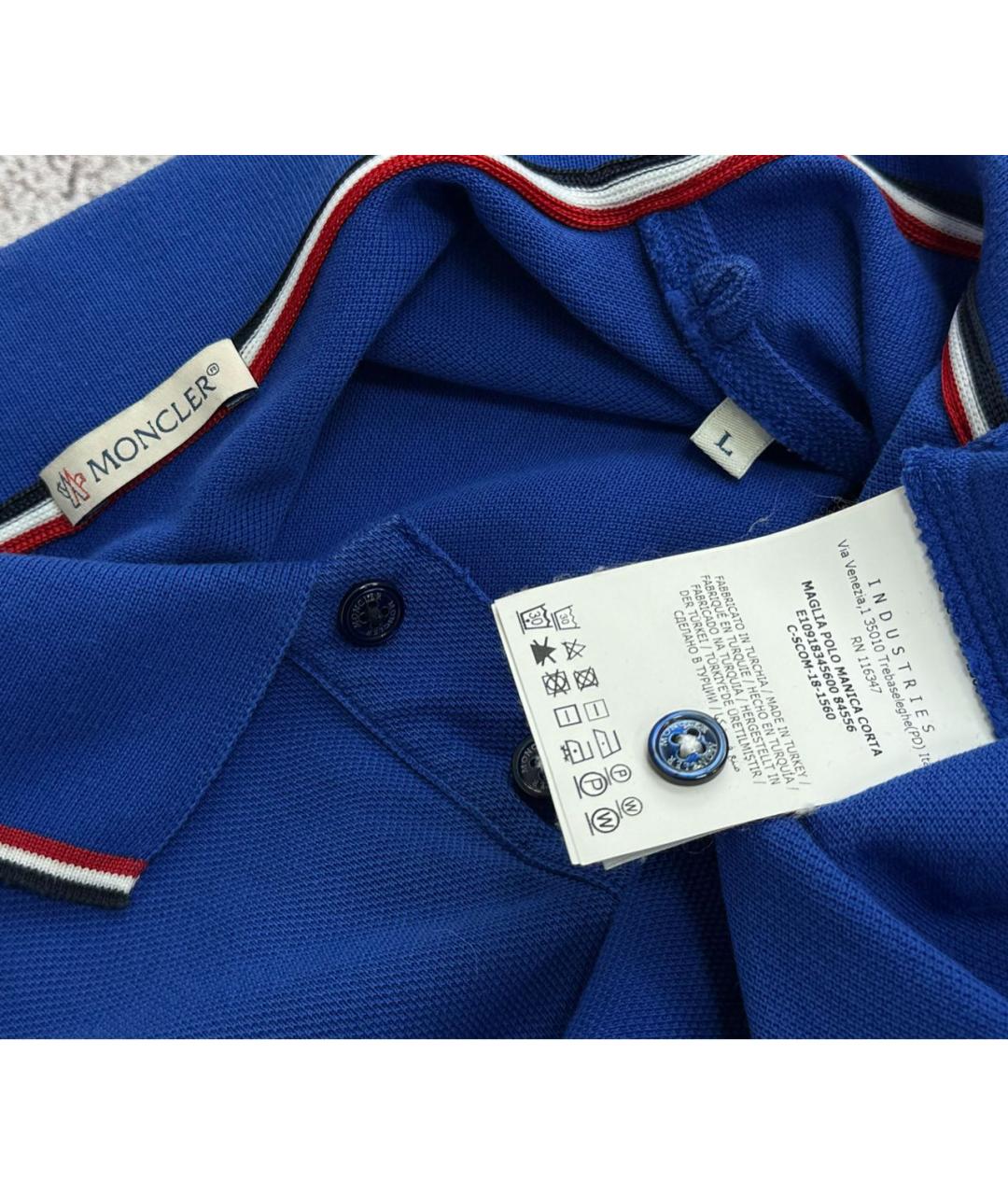 MONCLER Синее хлопковое поло с коротким рукавом, фото 6