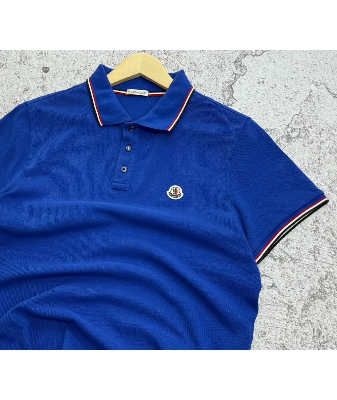 MONCLER Синее хлопковое поло с коротким рукавом, фото 3