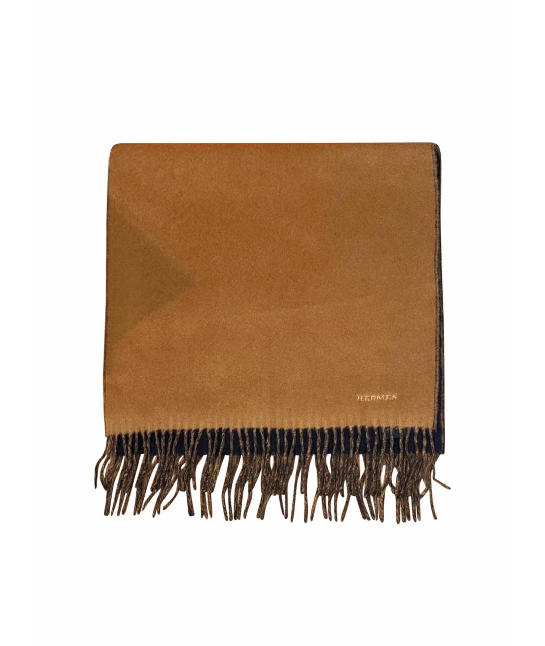 HERMES Коричневый кашемировый шарф, фото 1