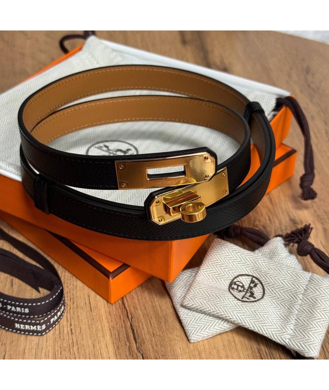 HERMES Черный кожаный ремень, фото 2