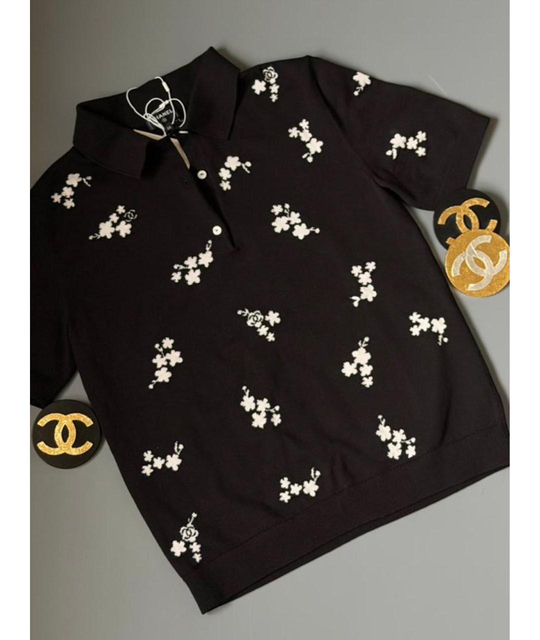 CHANEL Черная хлопко-эластановая футболка, фото 3