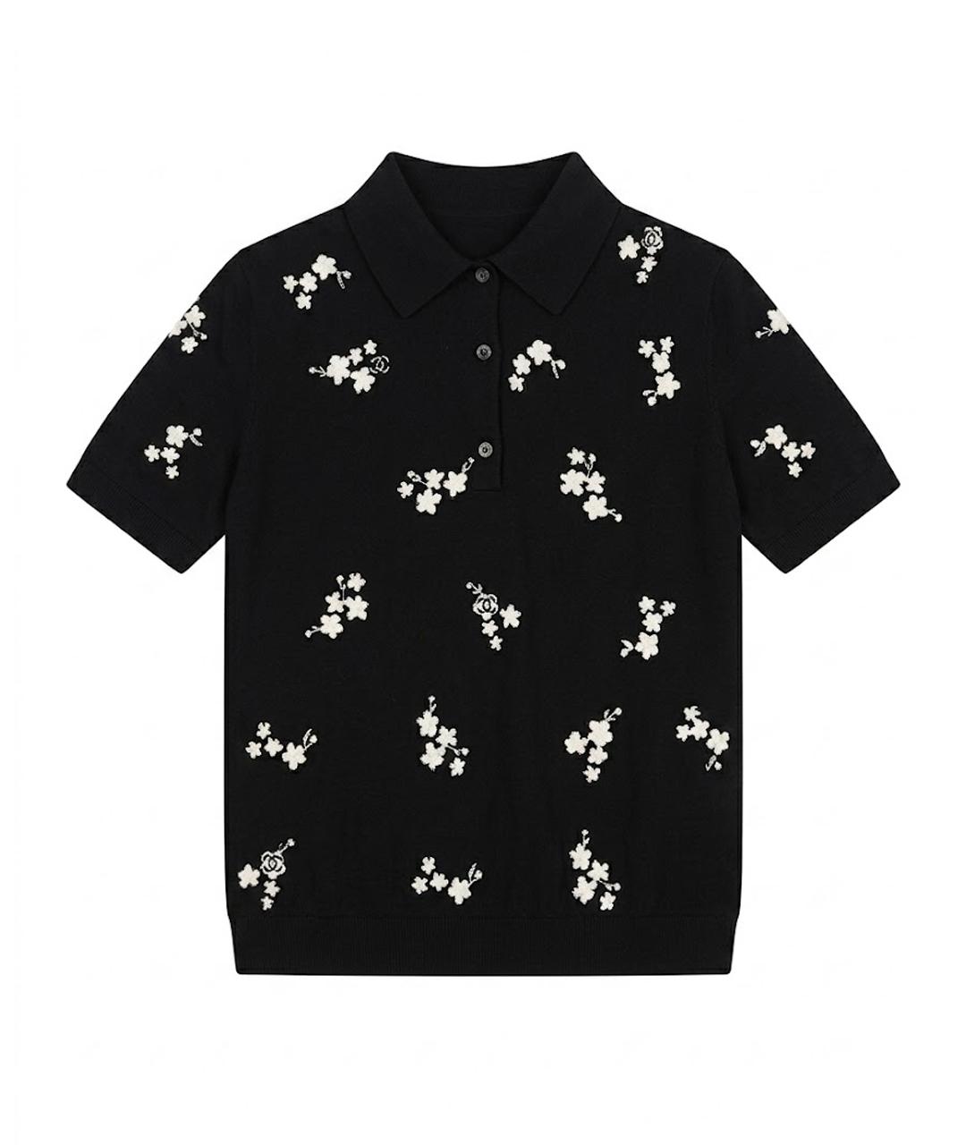 CHANEL Черная хлопко-эластановая футболка, фото 1