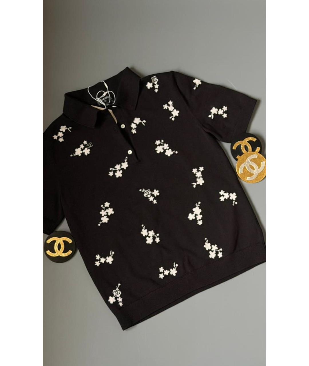 CHANEL Черная хлопко-эластановая футболка, фото 2