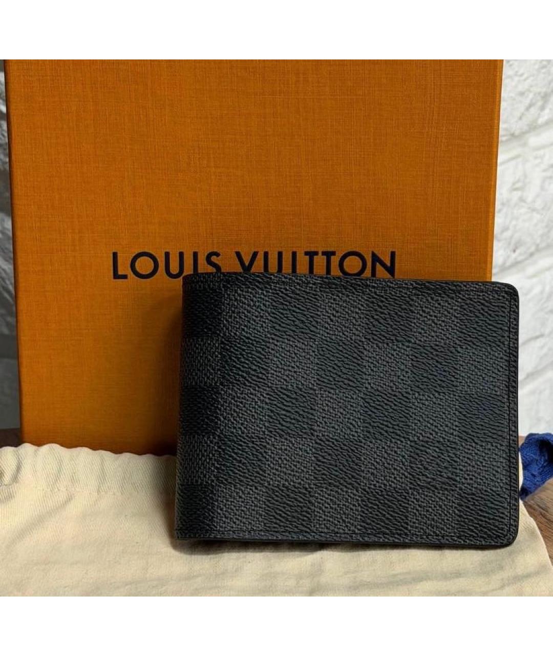 LOUIS VUITTON Черный кожаный кошелек, фото 3