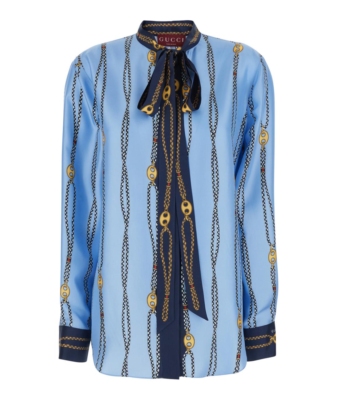 GUCCI Синяя шелковая рубашка, фото 1