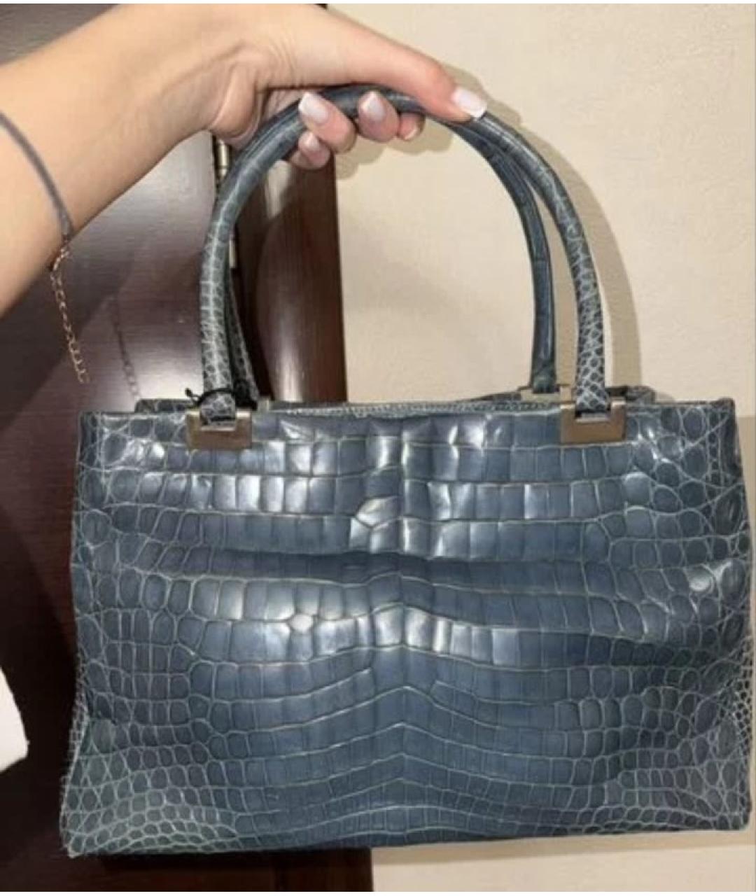 ZILLI Синяя сумка с короткими ручками из экзотической кожи, фото 3