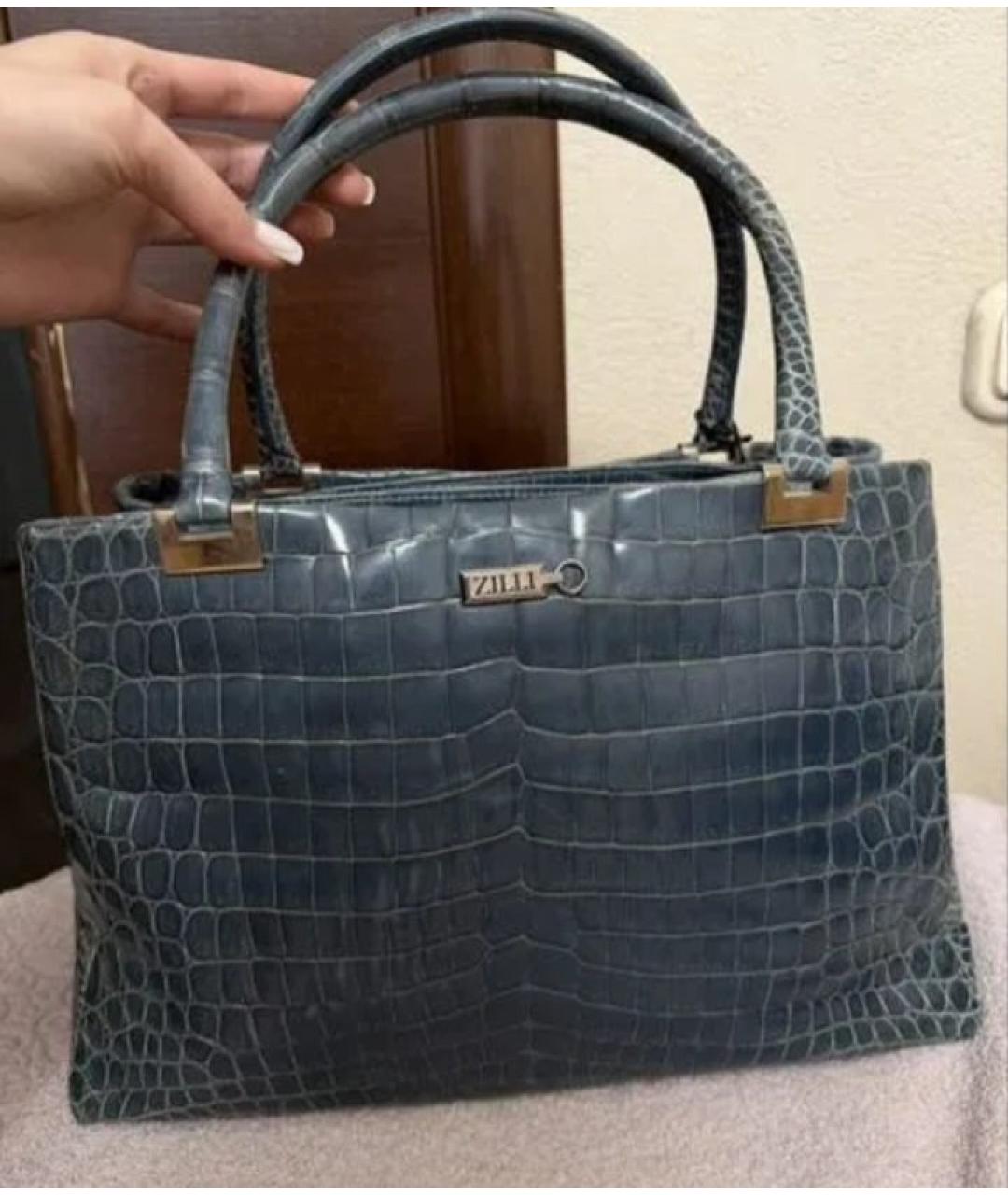 ZILLI Синяя сумка с короткими ручками из экзотической кожи, фото 2