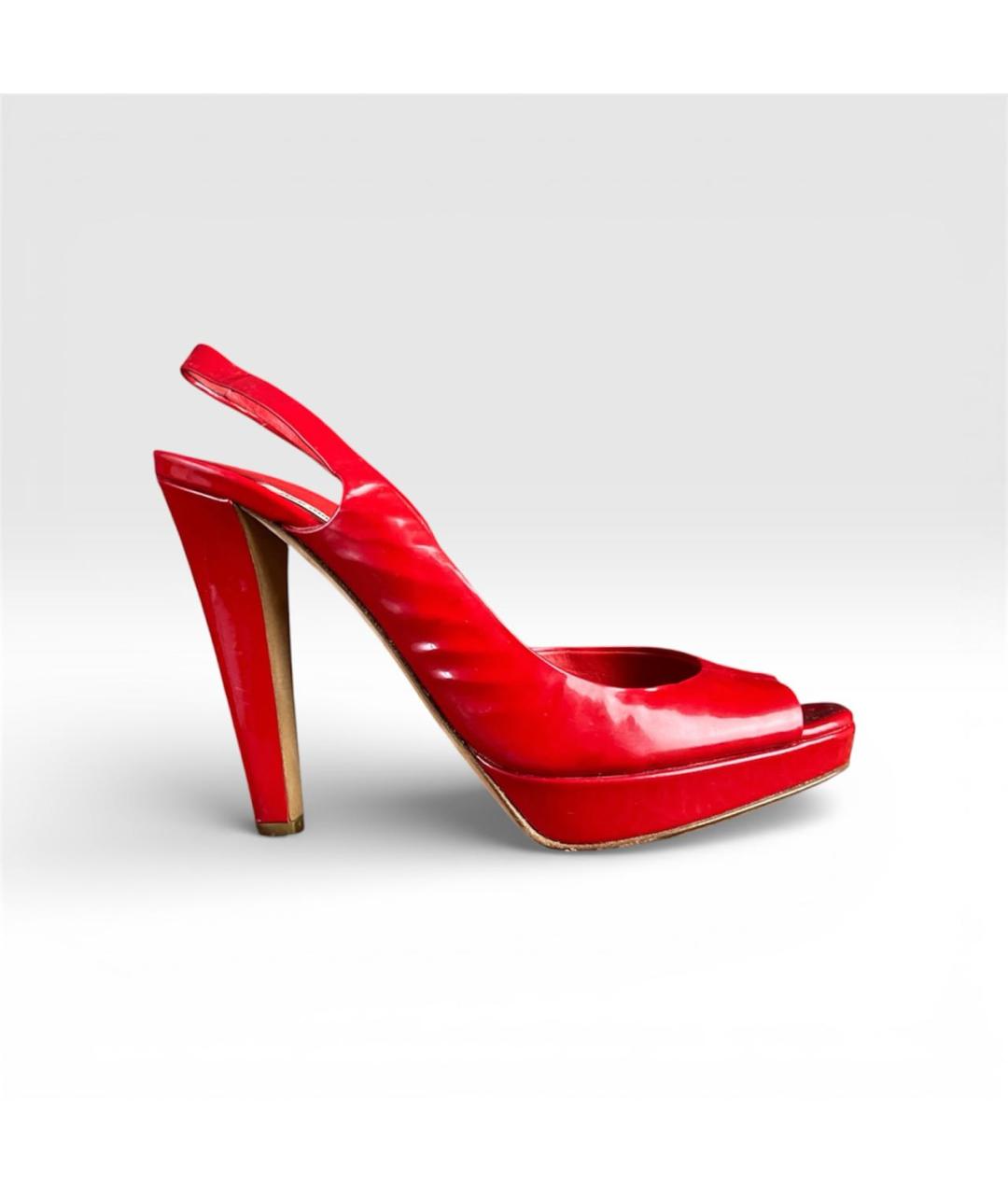 MIU MIU Красные босоножки из лакированной кожи, фото 9