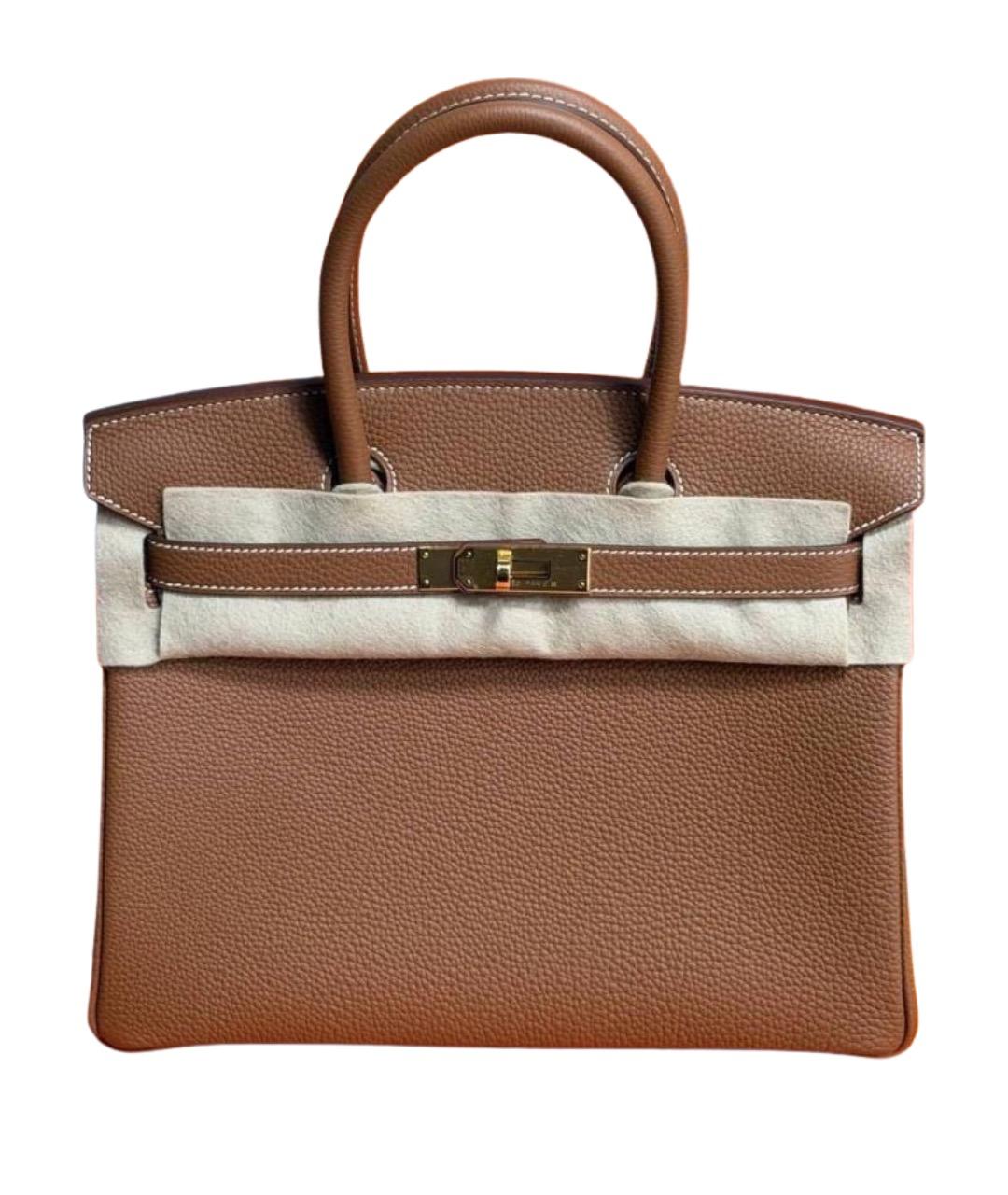 HERMES Коричневая кожаная сумка с короткими ручками, фото 1