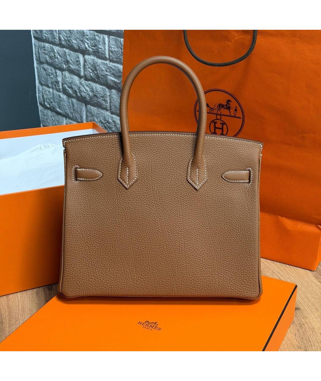 HERMES Коричневая кожаная сумка с короткими ручками, фото 2