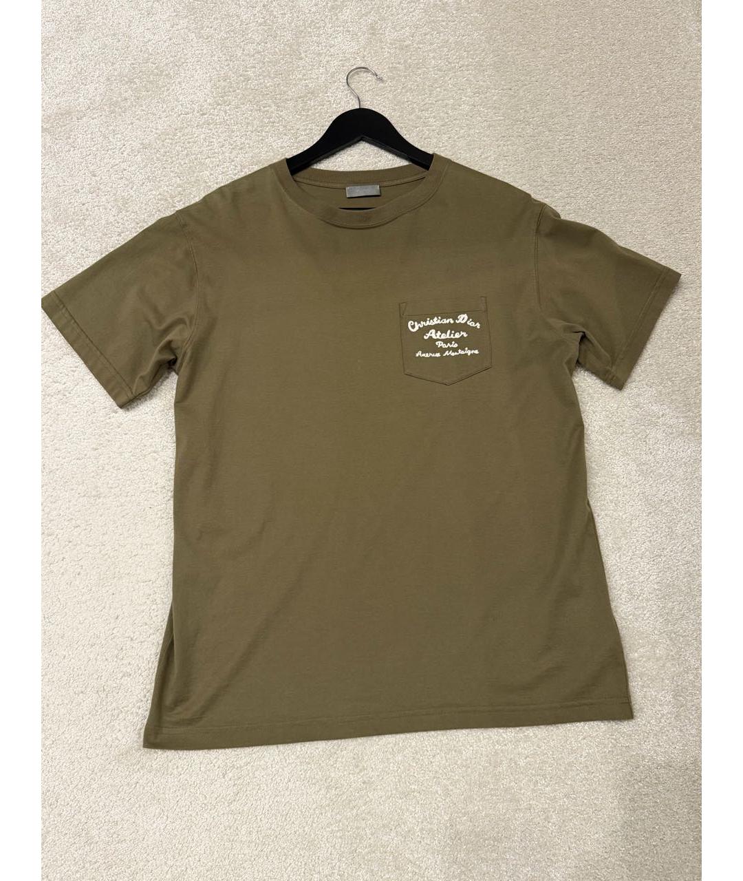 CHRISTIAN DIOR Хаки хлопковая футболка, фото 3