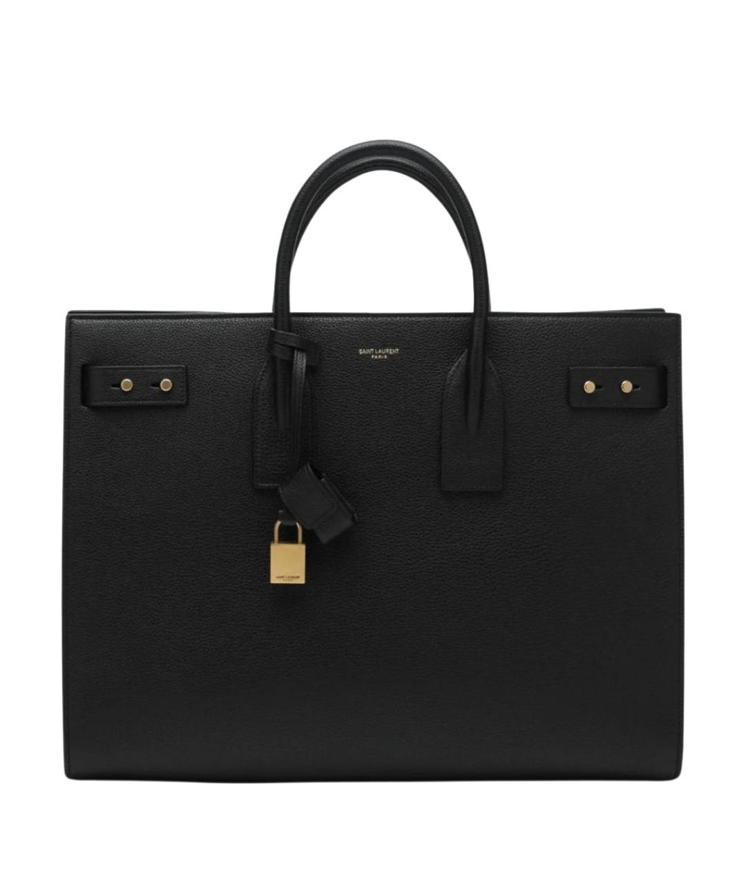 SAINT LAURENT Черная кожаная сумка тоут, фото 1