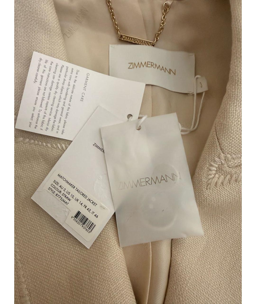 ZIMMERMANN Бежевый льняной жакет/пиджак, фото 3