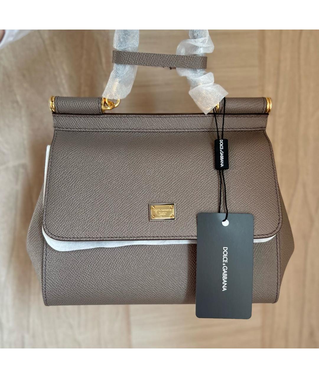 DOLCE&GABBANA Серая кожаная сумка с короткими ручками, фото 5