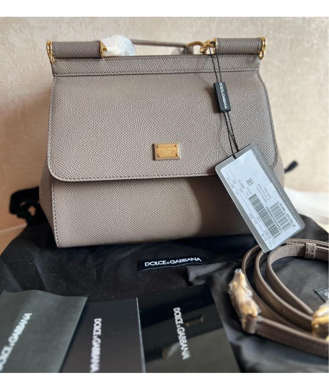 DOLCE&GABBANA Серая кожаная сумка с короткими ручками, фото 8