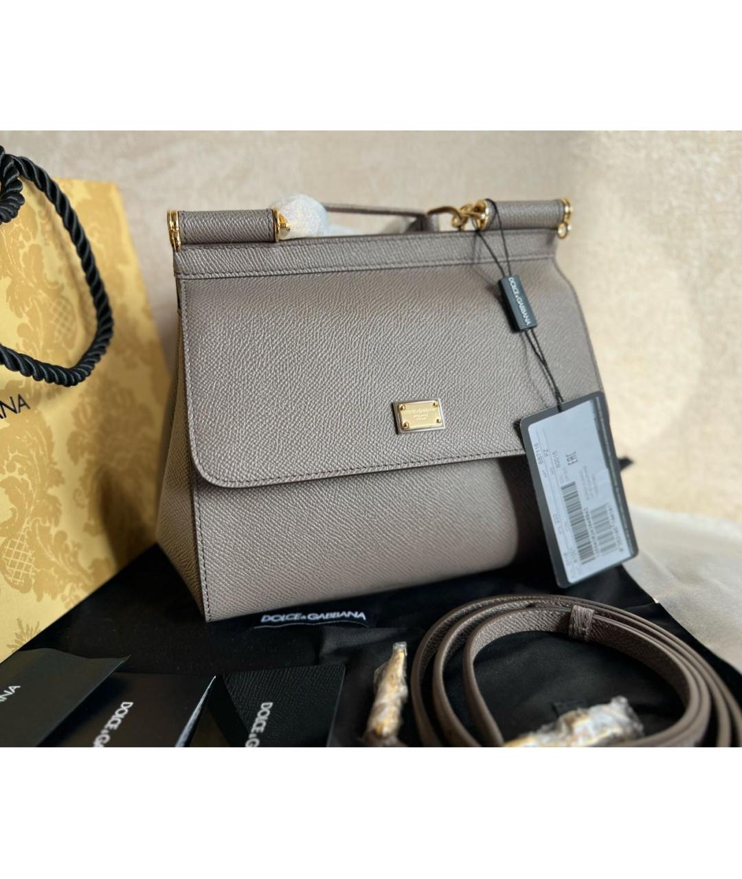 DOLCE&GABBANA Серая кожаная сумка с короткими ручками, фото 7