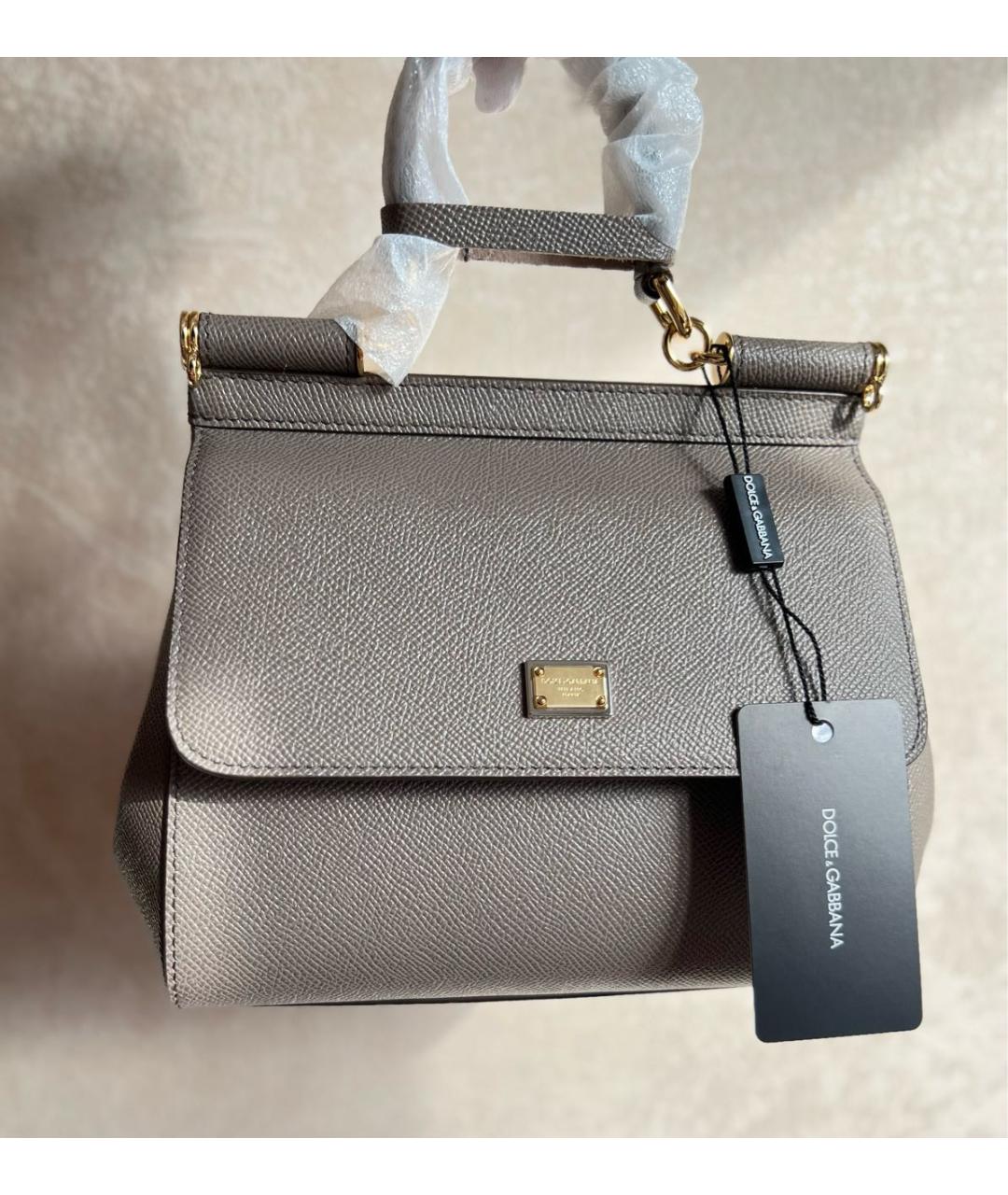 DOLCE&GABBANA Серая кожаная сумка с короткими ручками, фото 2