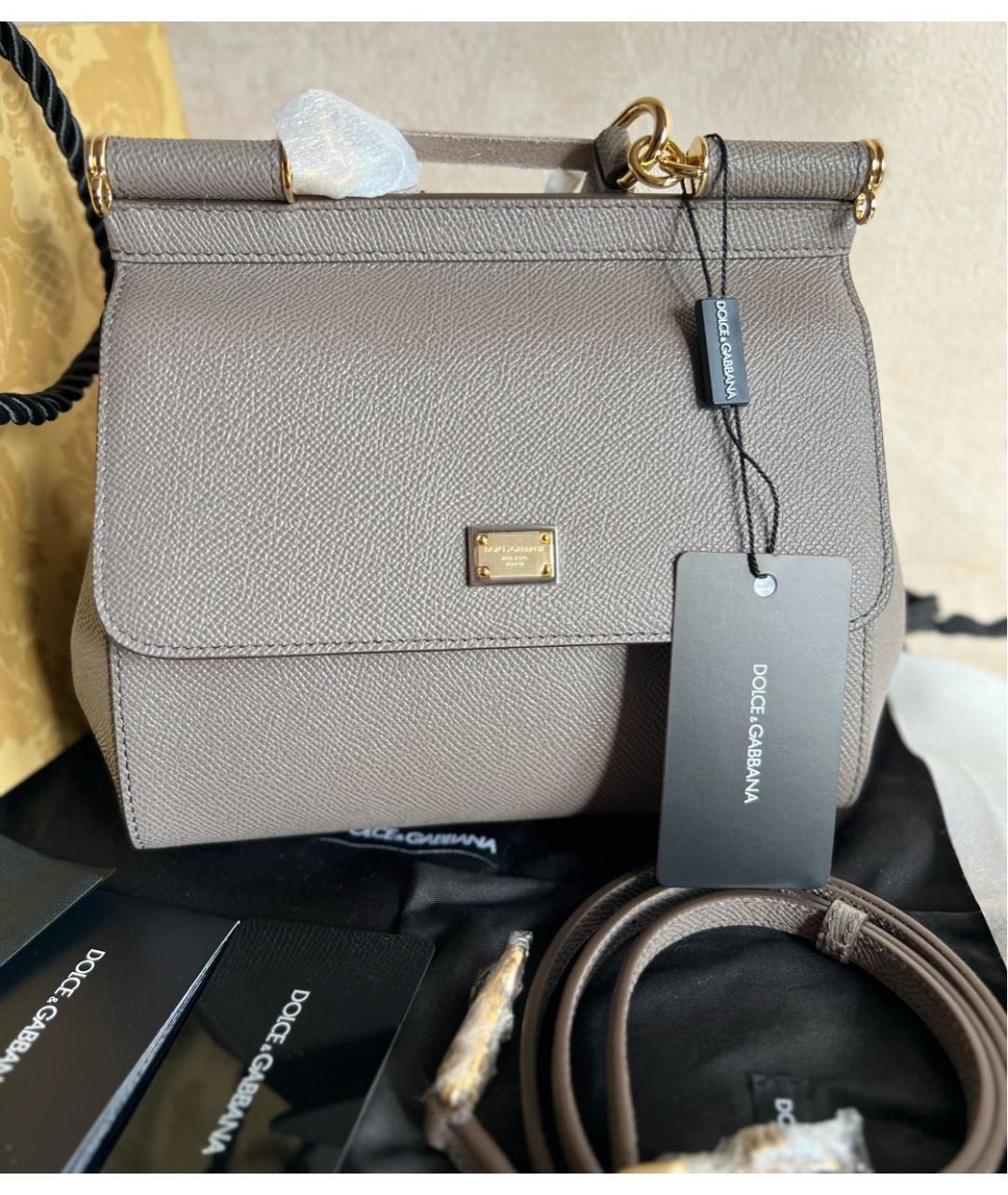 DOLCE&GABBANA Серая кожаная сумка с короткими ручками, фото 3
