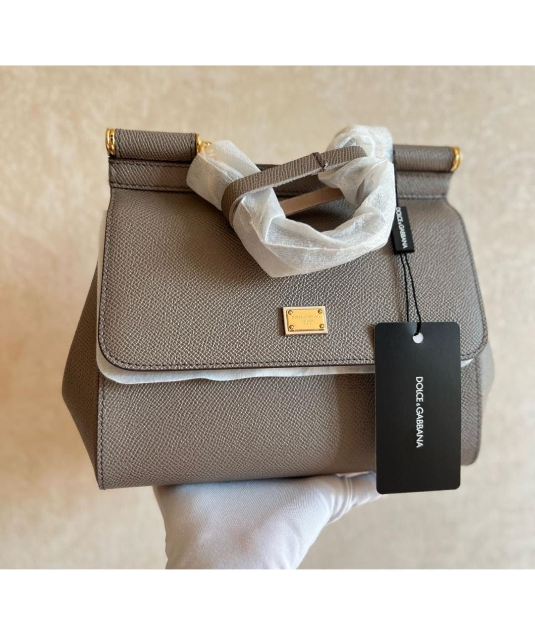DOLCE&GABBANA Серая кожаная сумка с короткими ручками, фото 6