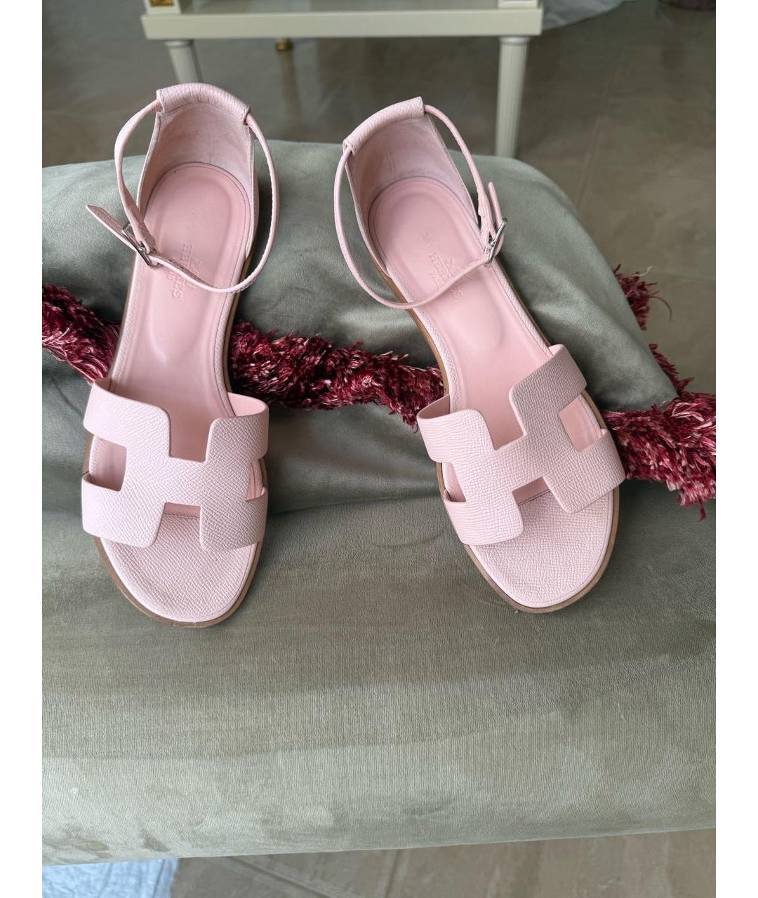 HERMES Розовые кожаные сандалии, фото 2