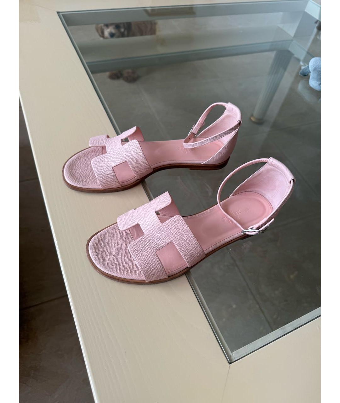 HERMES Розовые кожаные сандалии, фото 3