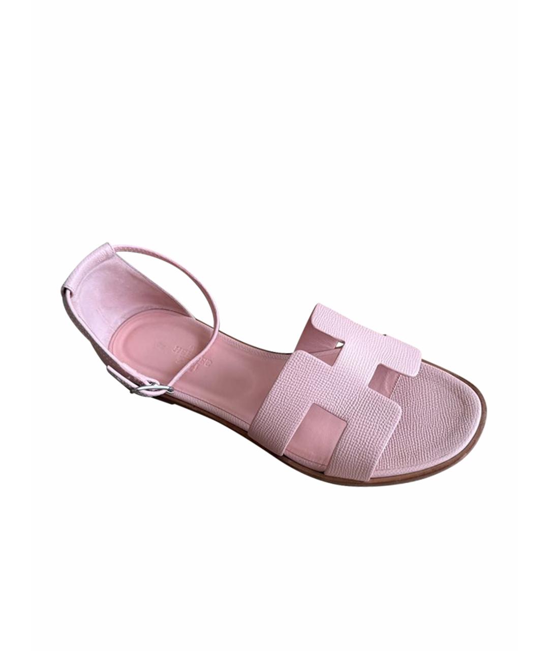 HERMES Розовые кожаные сандалии, фото 1