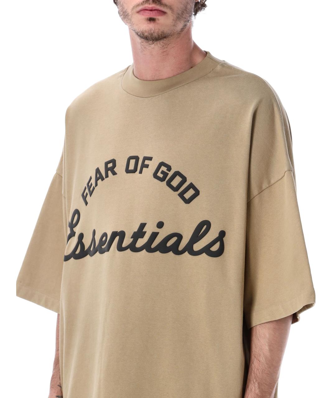 FEAR OF GOD ESSENTIALS Бежевая хлопковая футболка, фото 3