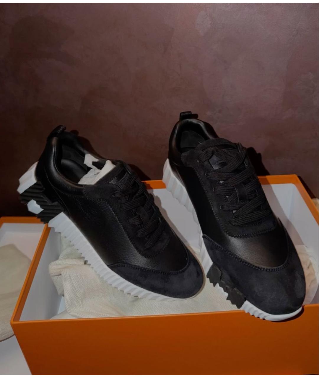 HERMES Черные кожаные низкие кроссовки / кеды, фото 3