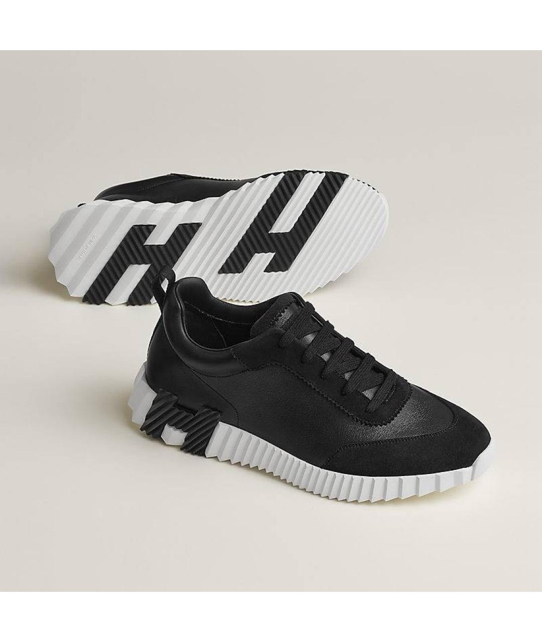 HERMES Черные кожаные низкие кроссовки / кеды, фото 2