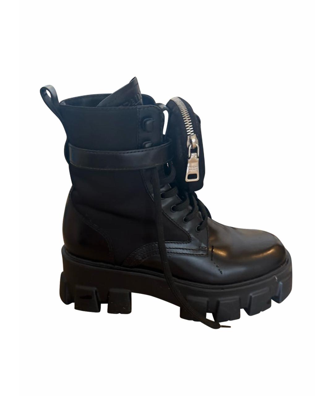 PRADA Черные кожаные ботинки, фото 1