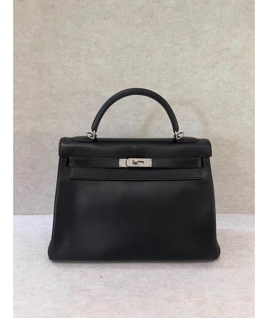 HERMES Черная кожаная сумка с короткими ручками, фото 3