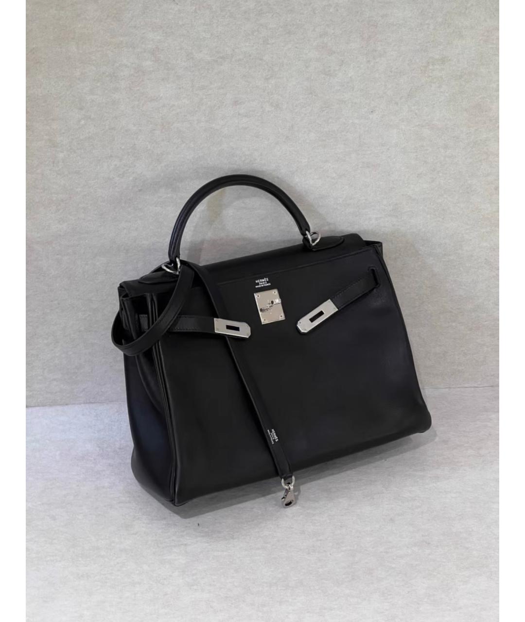 HERMES Черная кожаная сумка с короткими ручками, фото 2